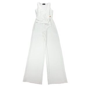 NEW Zara Wide Leg Asymmetric Vest Jumpsuit Old Money Quiet Luxury White Small